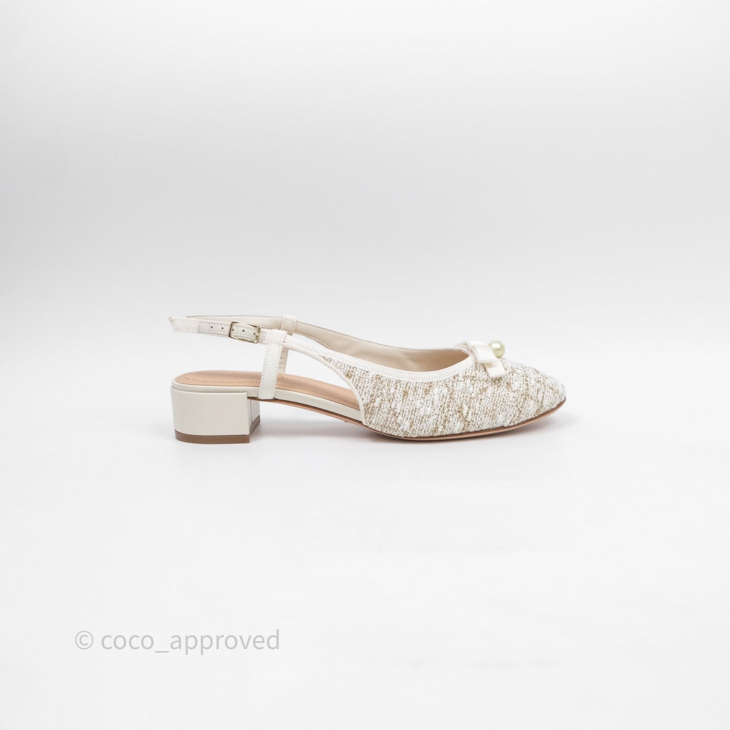 Dior Ballet Slingback Pump White Cannage Tweed Gold-Tone Metallic Thread