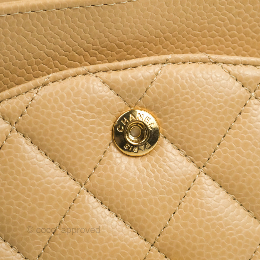 Chanel Quilted Classic M/L Medium Flap Beige Caviar Gold Hardware