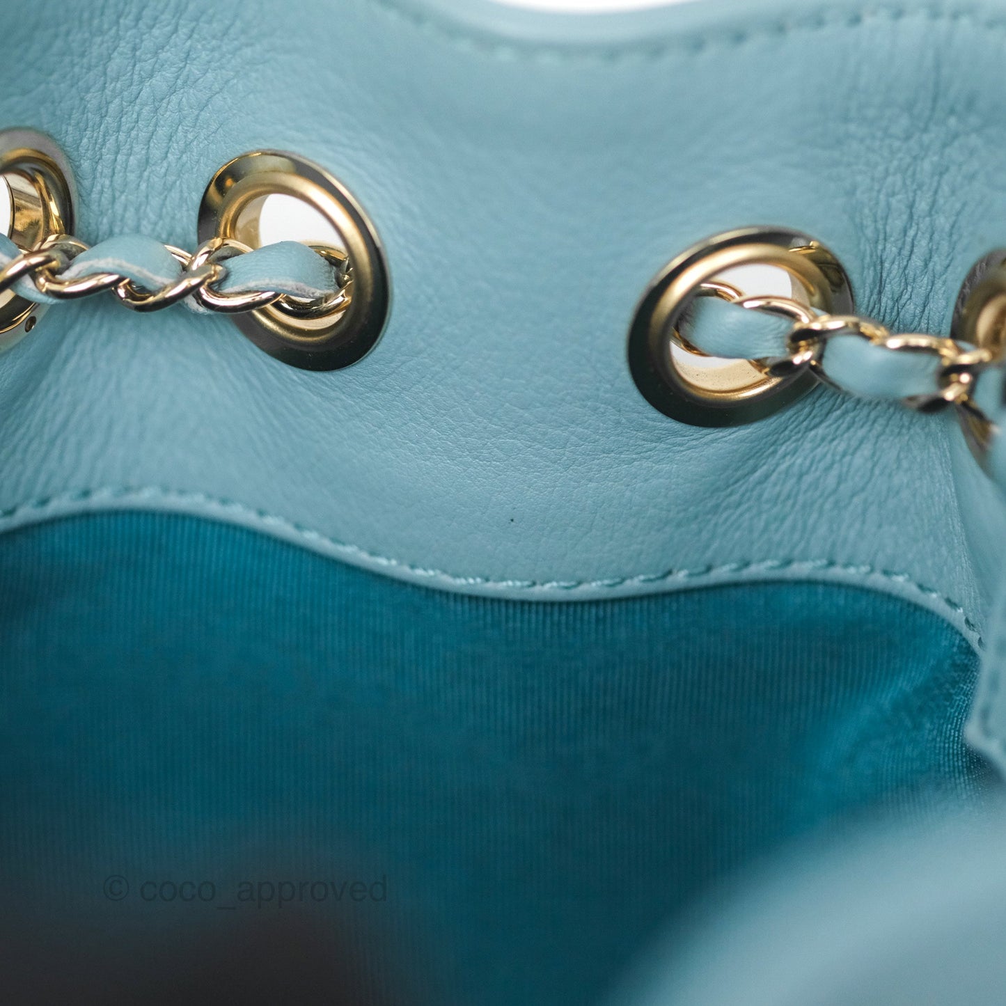 Chanel Small Drawstring Bucket Bag Blue Calfskin Gold Hardware