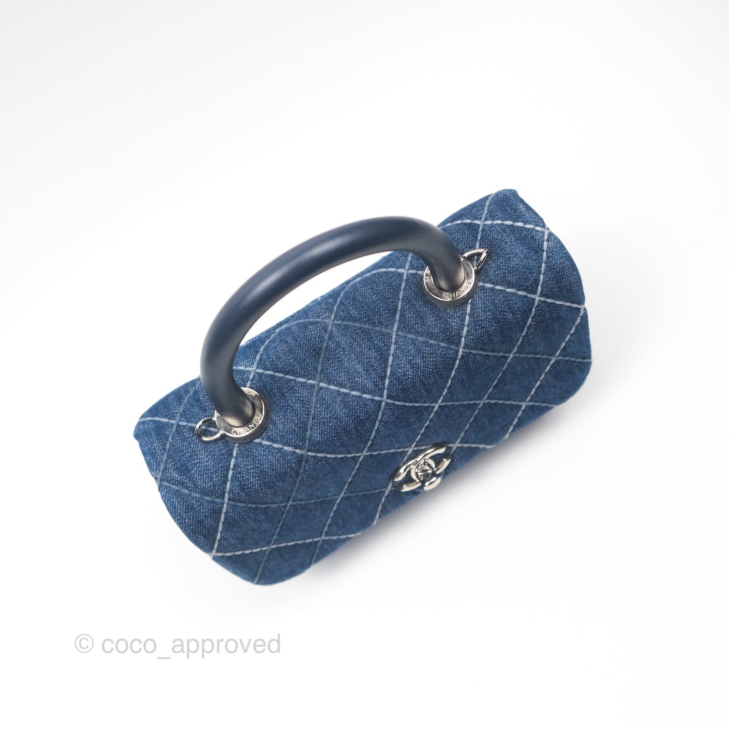 Chanel Small Coco Handle Quilted Contrast Stitch Denim Silver Hardware