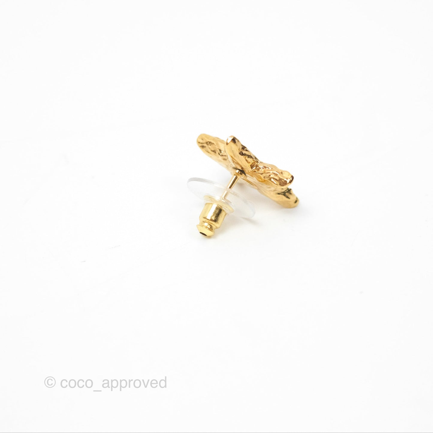 Chanel Star Black CC Earrings Gold Tone 24P