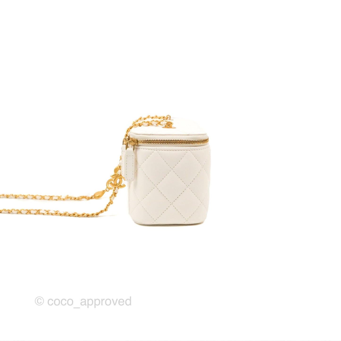 Chanel Vanity with COCO Heart Chain White Lambskin Aged Gold Hardware