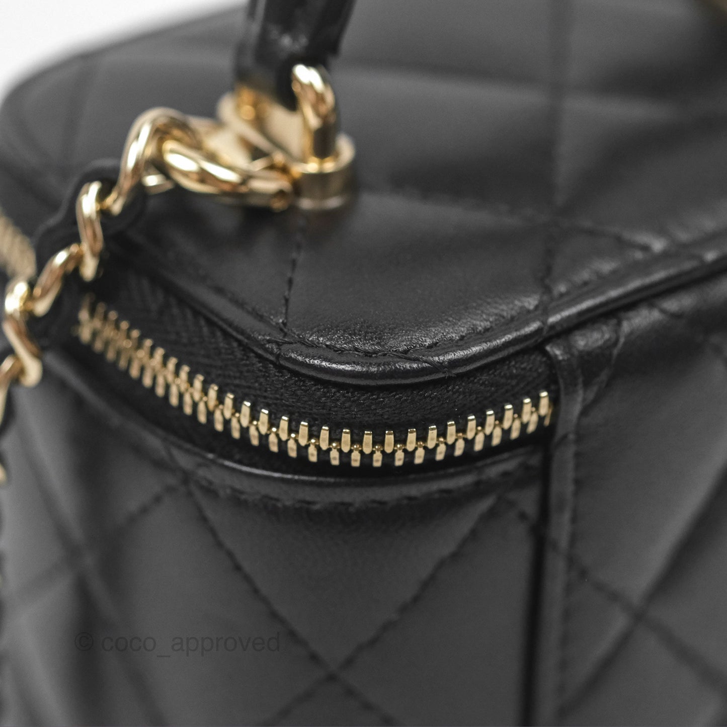 Chanel Mini Top Handle Vanity With Chain Black Lambskin Gold Hardware