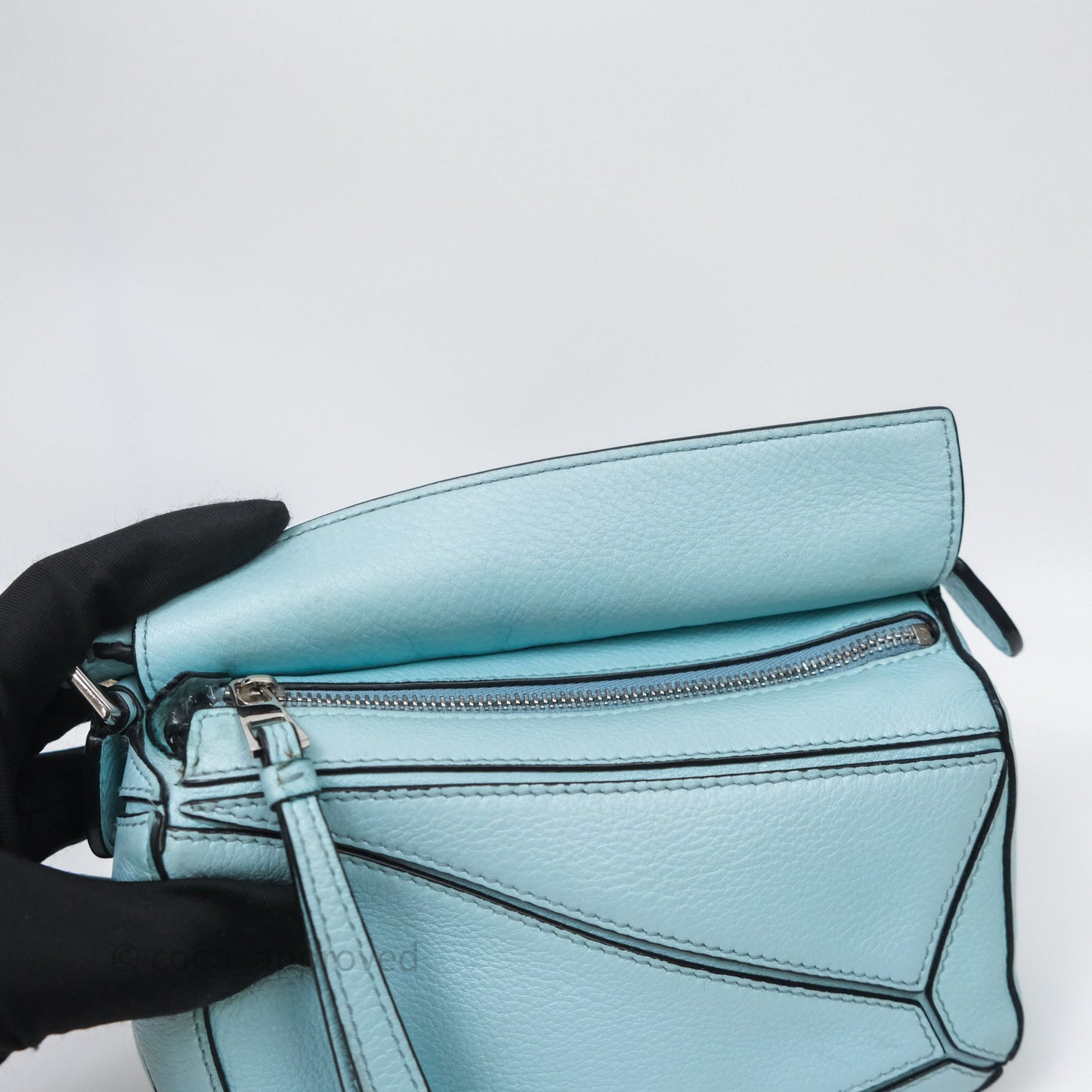 Loewe Mini Puzzle Bag Light Blue Calfskin Silver Hardware