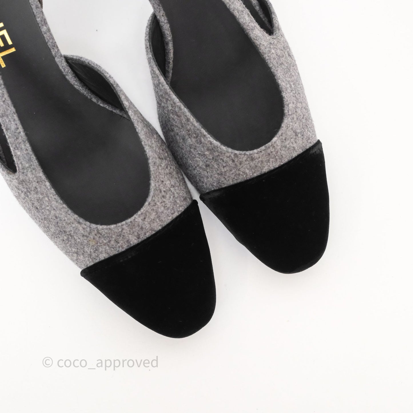 Chanel Slingbacks Heels Grey Felted/ Black Velvet Size 38