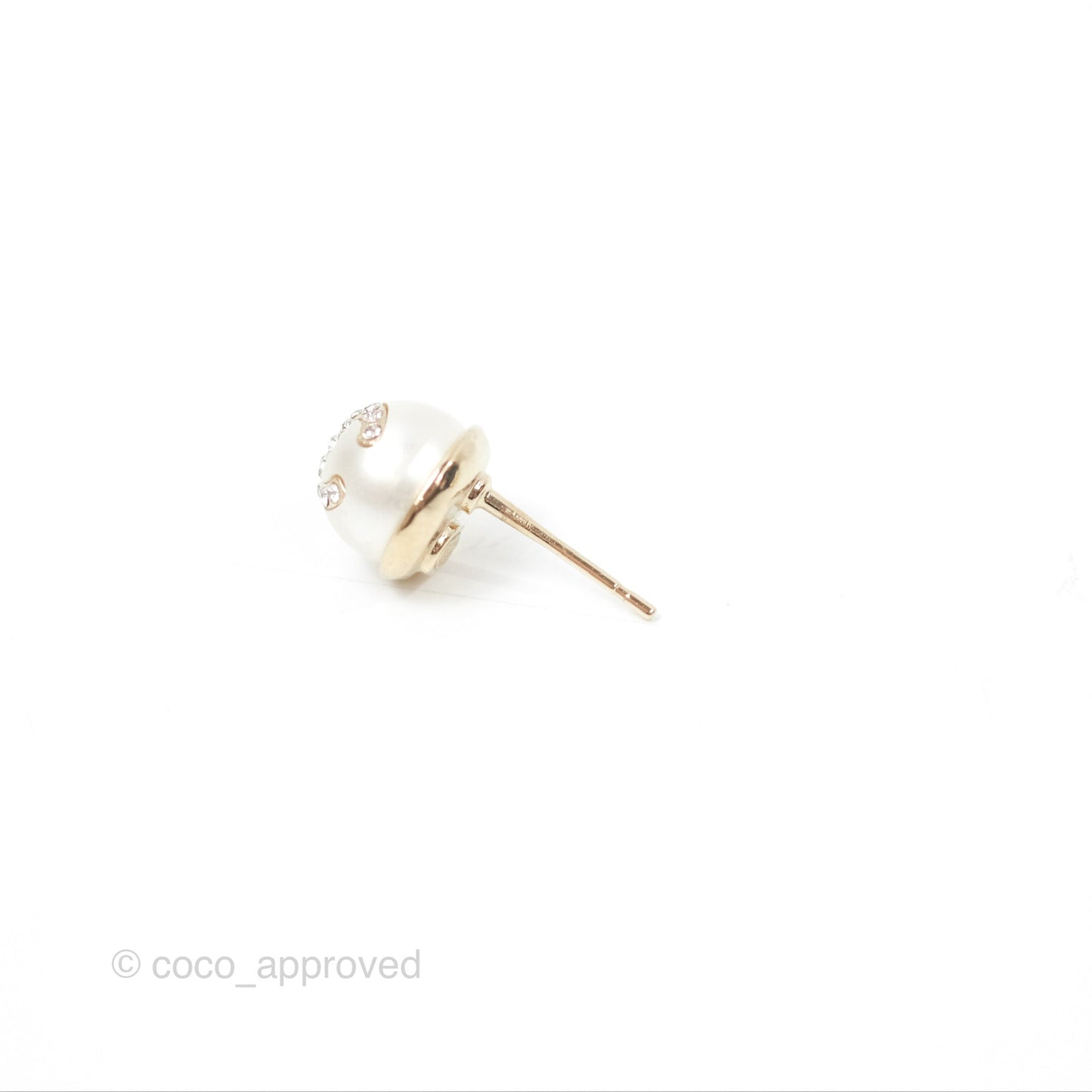 Chanel Pearl CC Logo CHA-NEL Crystal Earrings Gold Tone 21A