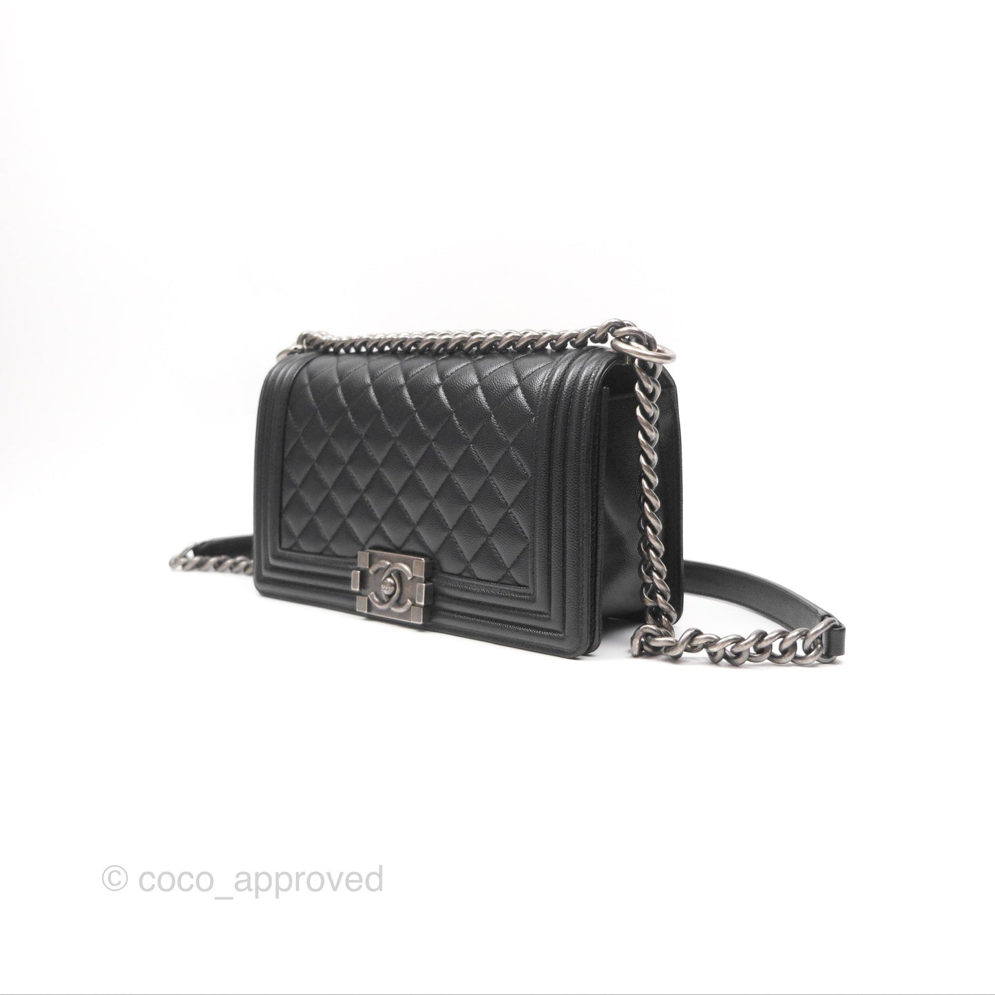 Chanel Medium Boy Quilted Black Caviar Ruthenium Hardware