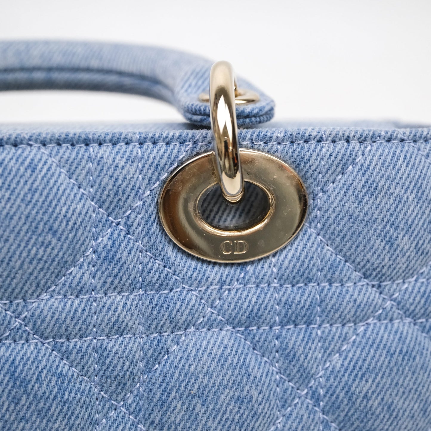 Christian Dior Small Lady D-Joy Bag Washed Blue Denim Cannage Gold Hardware
