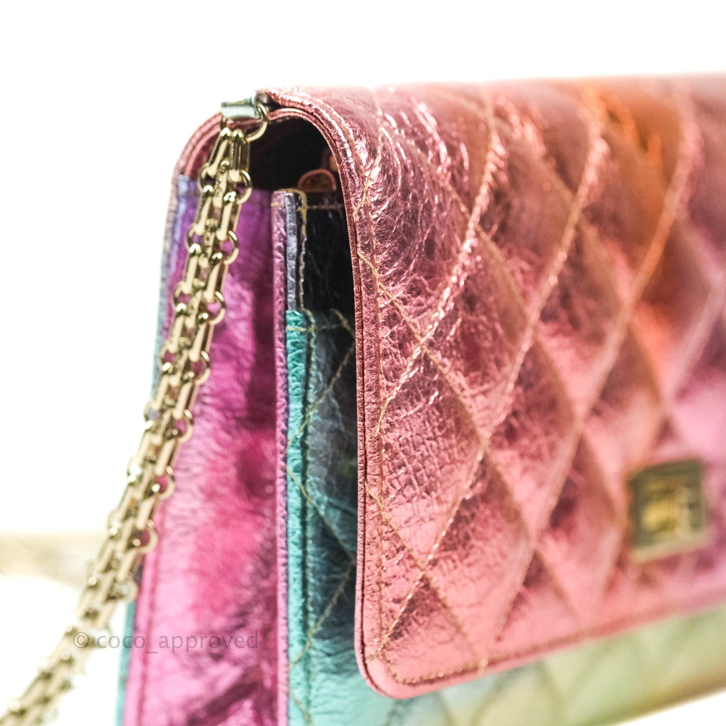 Chanel Quilted Reissue Wallet On Chain WOC Metallic Rainbow Aged Calfskin Gold Hardware