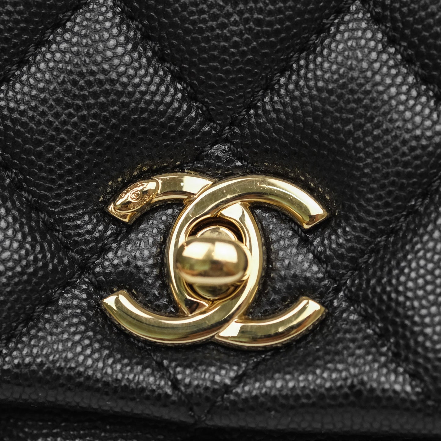 Chanel Small Coco Handle Quilted Black Caviar Gold Hardware Lizard Handle