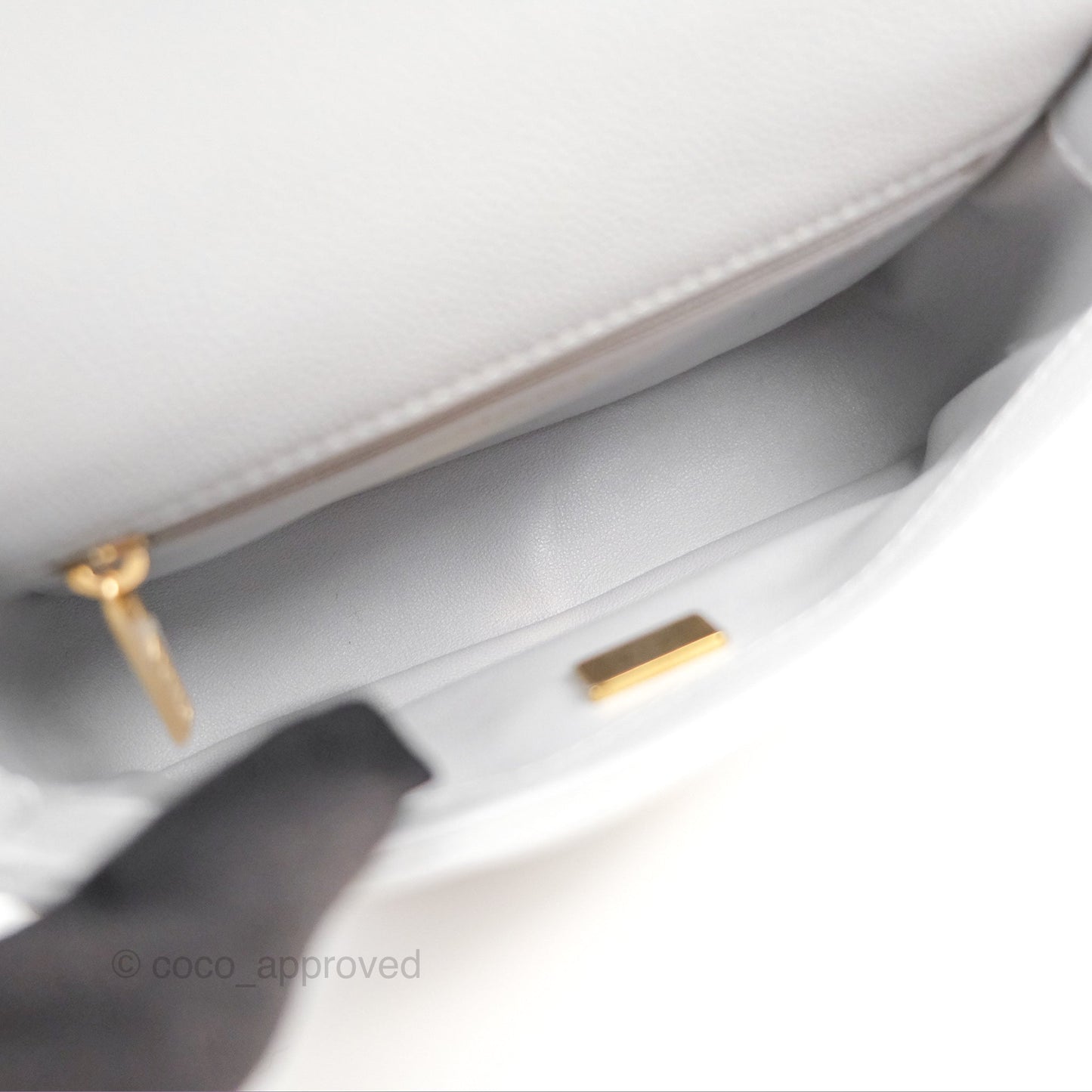 Chanel Mini Flap Bag Heart Adjustable Chain Grey Caviar Aged Gold Hardware