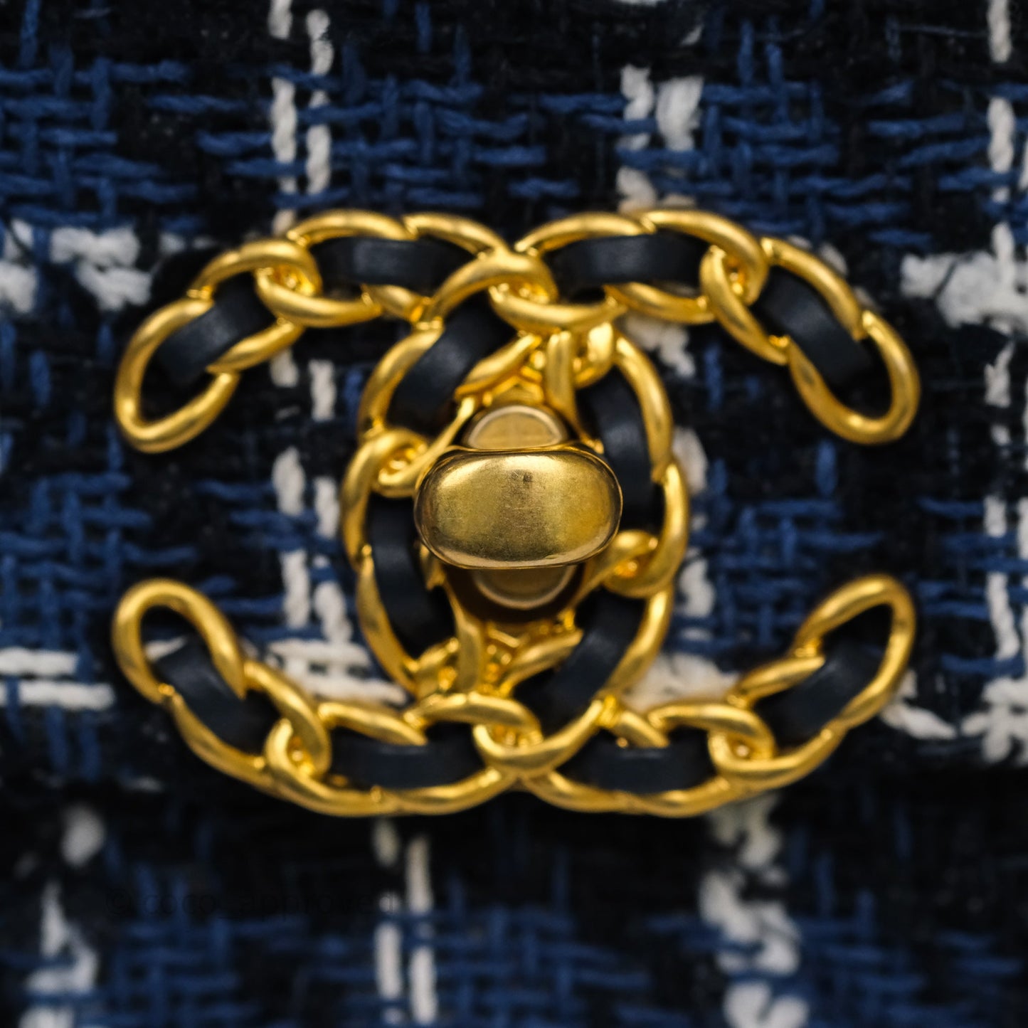 Chanel 19 Small Blue White Black Grid Tweed Mixed Hardware