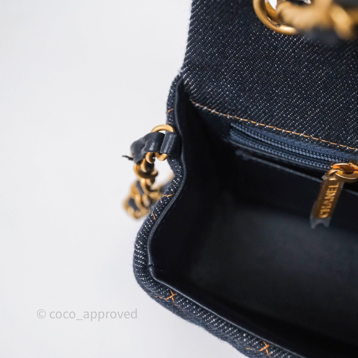 Chanel Mini Rectangular Quilted Dark Blue Denim Aged Gold Hardware