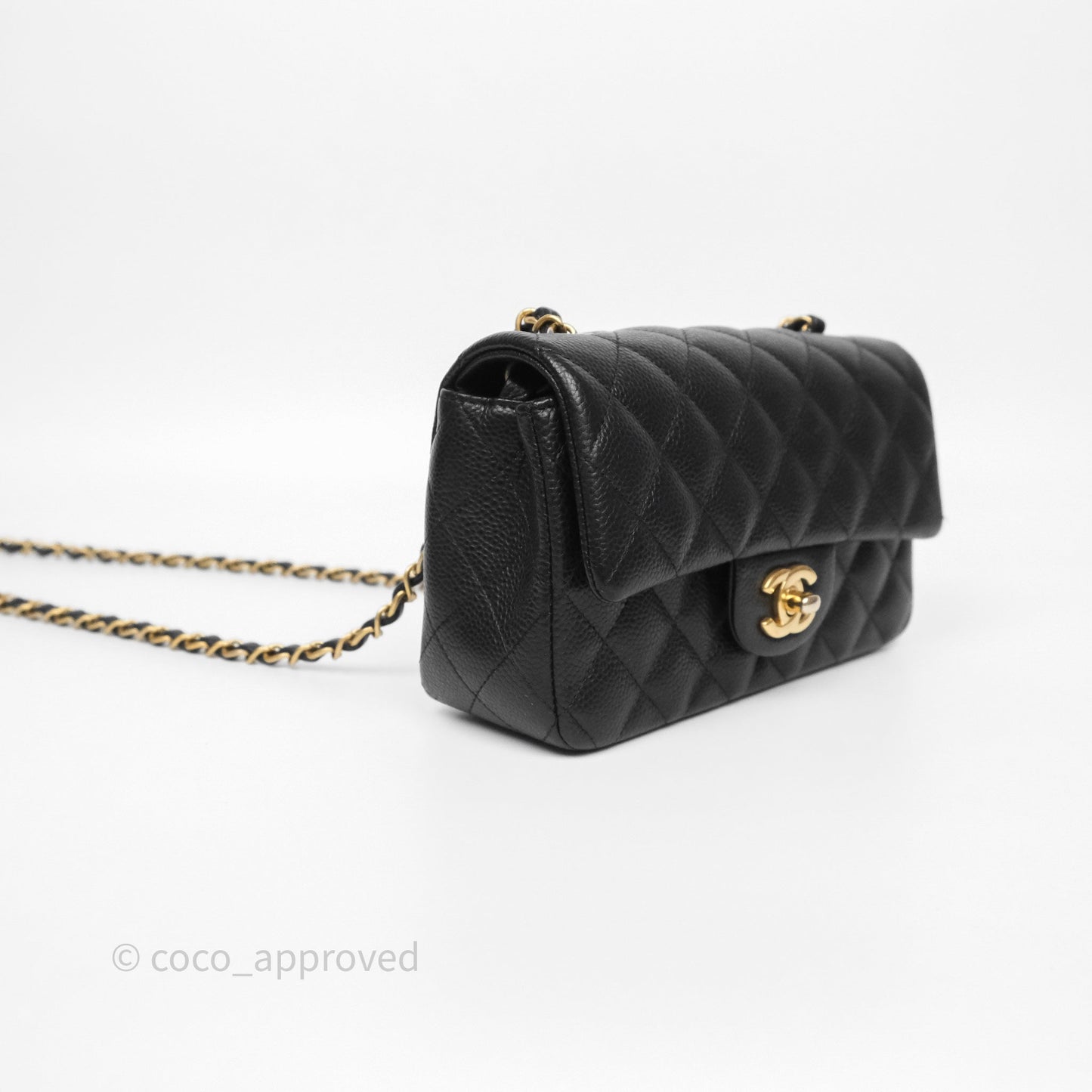 Chanel Mini Rectangular Quilted Black Caviar Aged Gold Hardware