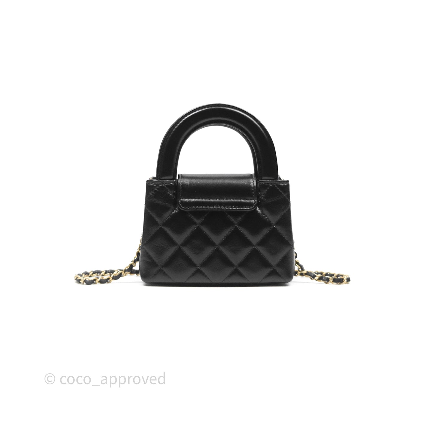 Chanel Mini Nano Kelly Bag Black Shiny Calfskin Aged Gold Hardware