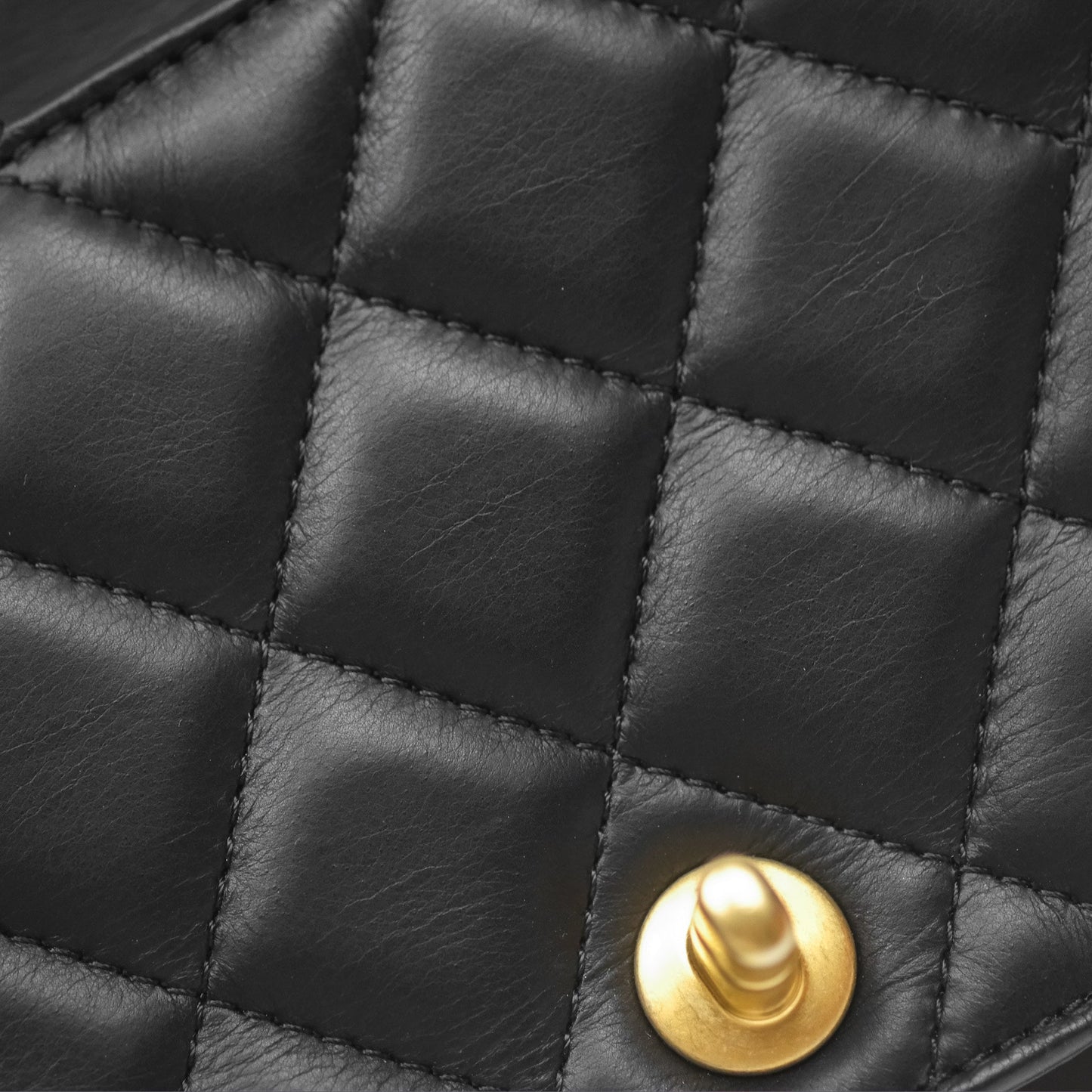 Chanel Quilted Side Chain Flap Bag Black Calfskin Aged Gold Hardware