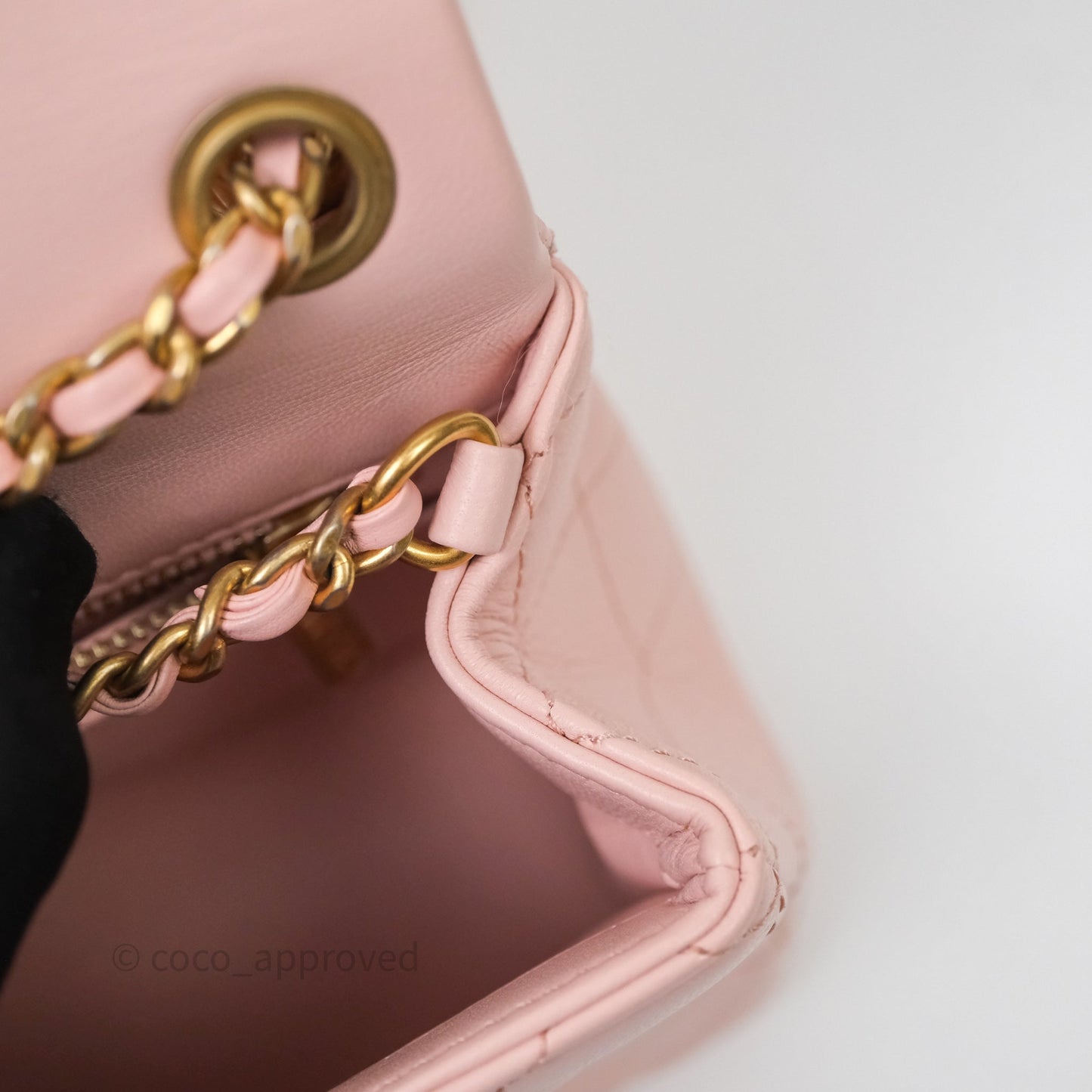 Chanel Pearl Crush Mini Square Quilted Pink Lambskin Aged Gold Hardware