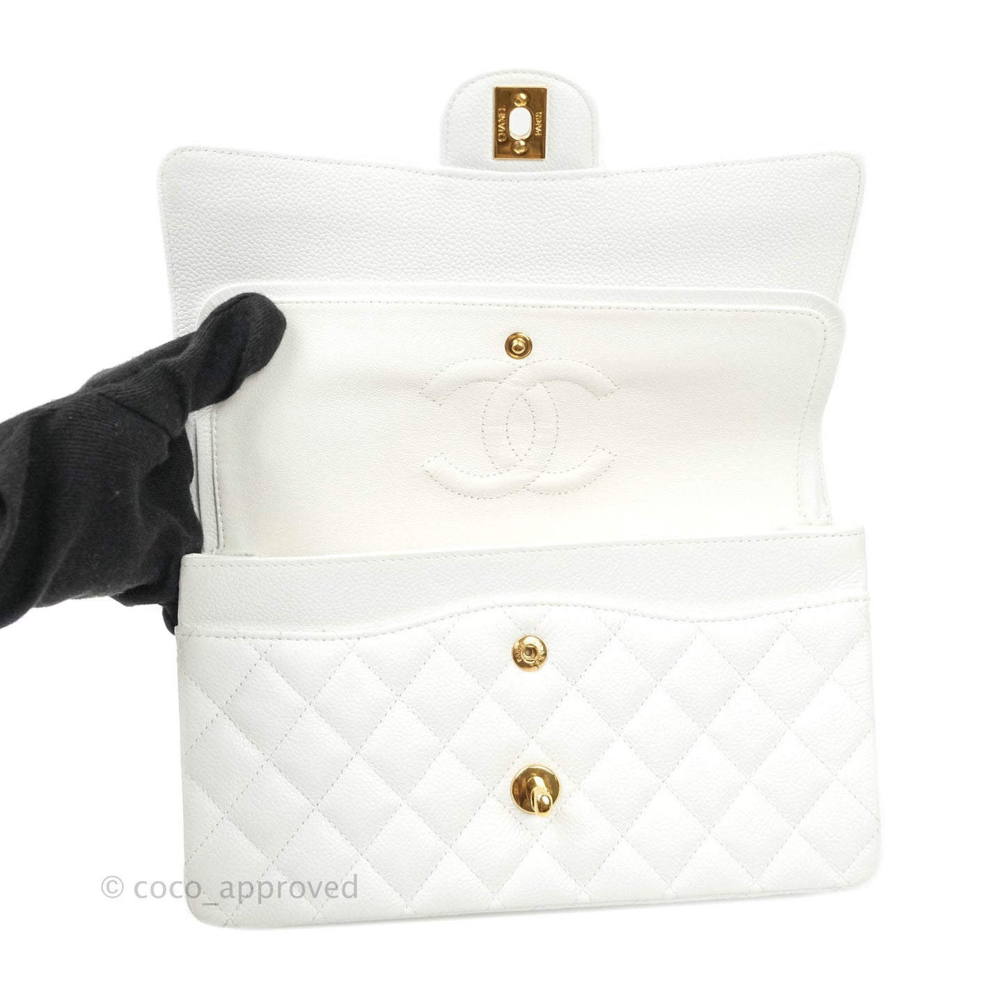 Chanel M/L Medium Double Flap Bag White Caviar Gold Hardware