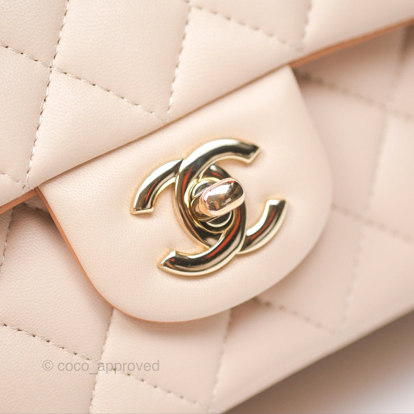 Chanel Top Handle Mini Rectangular Flap Bag Ecru/Beige Lambskin Gold Hardware 23P