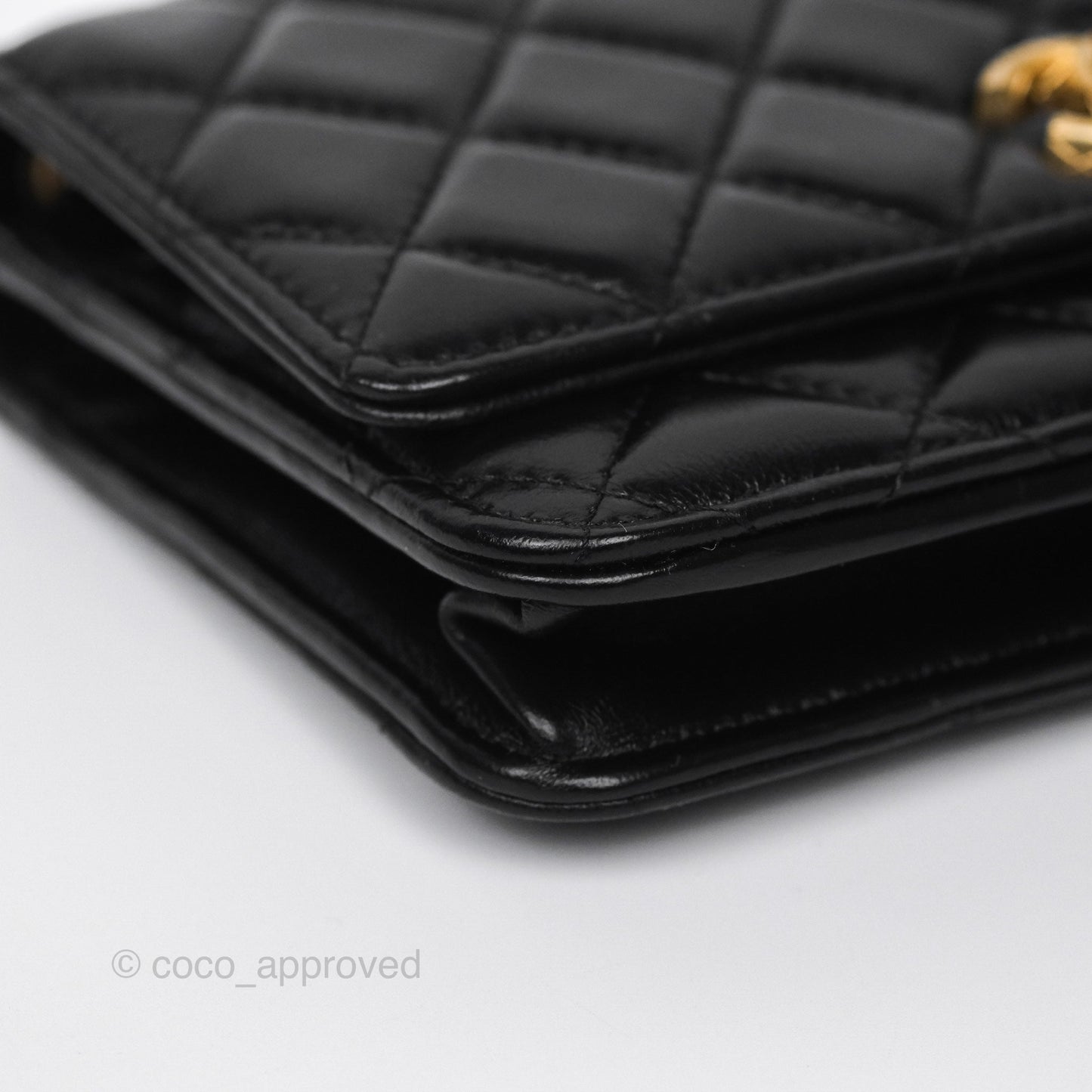 Chanel All Slide Wallet on Chain WOC Adjustable Chain Quilted Black Lambskin 22K