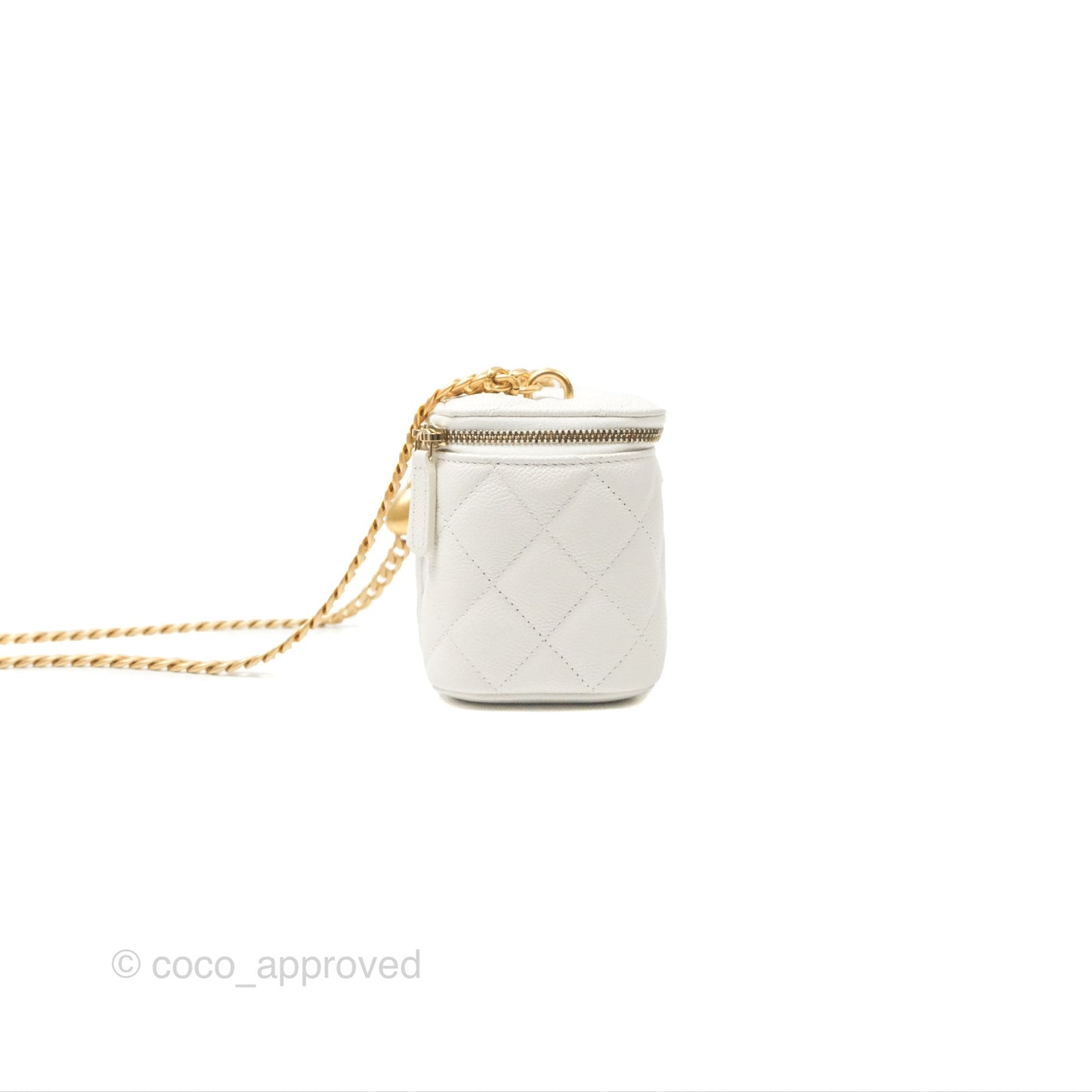 Chanel Vanity with Heart Adjustable Chain White Caviar Aged Gold Hardware