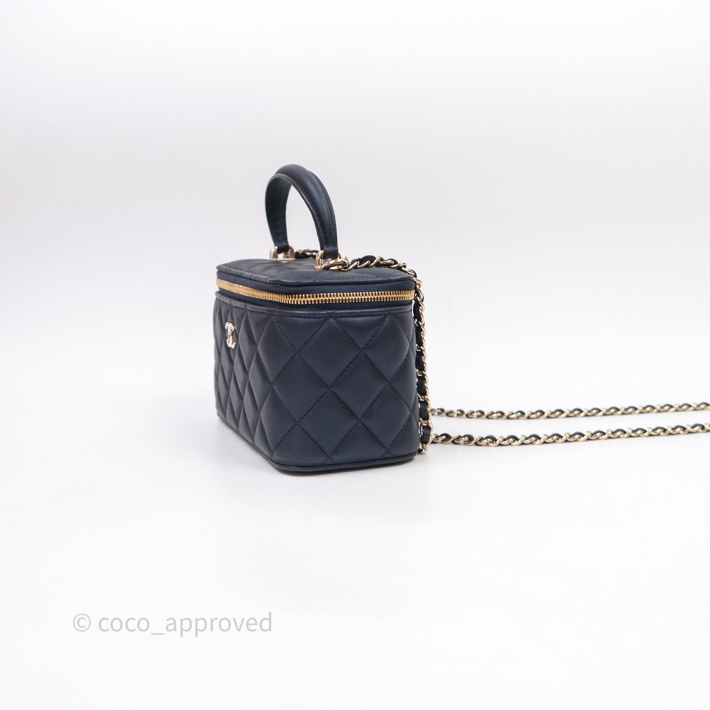 Chanel Top Handle Vanity Irdescent Navy Lambskin Gold Hardware