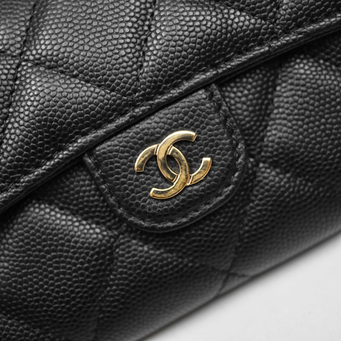 Chanel Classic Long Black Caviar Flap Wallet Silver Hardware
