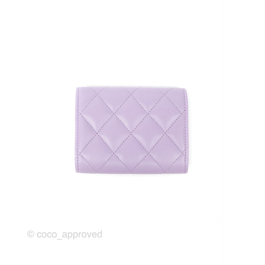 Chanel Flap Coin Purse Pearl CC Lilac Lambskin Gold Hardware