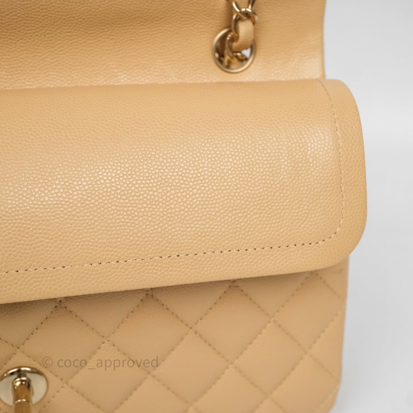 Chanel Classic M/L Medium Flap Quilted Beige Caviar Gold Hardware
