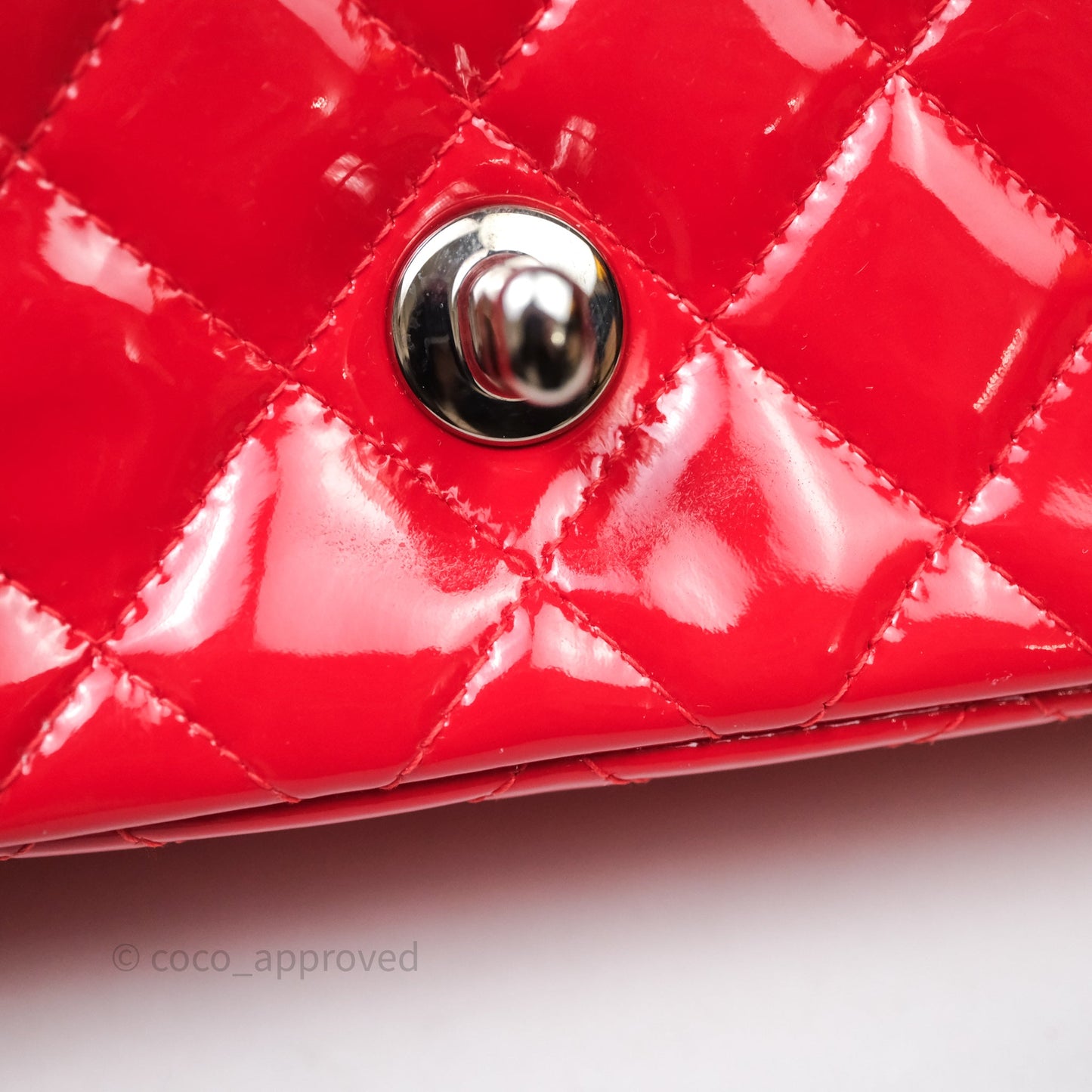 Chanel Mini Rectangular Quilted Red Patent Silver Hardware