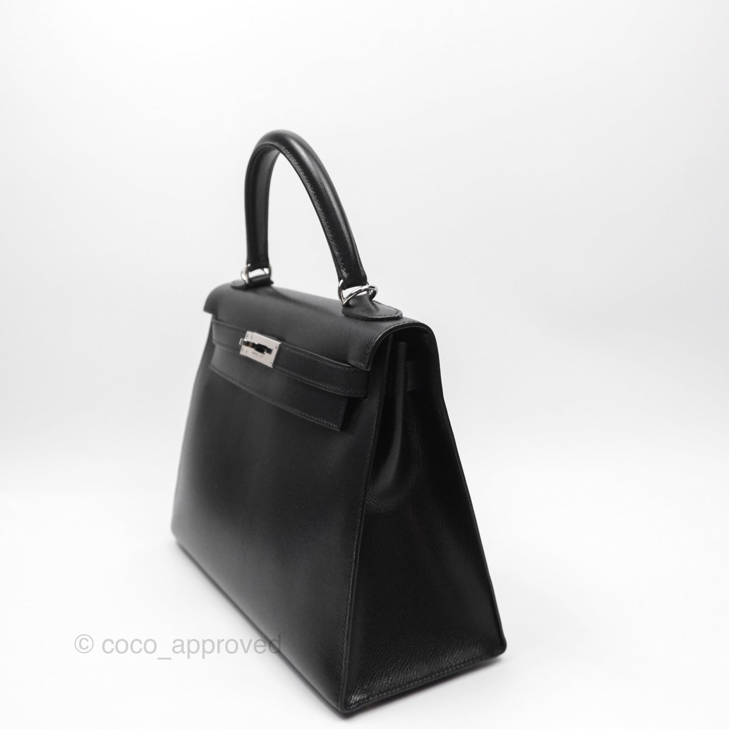 Hermès Vintage Kelly 28 Sellier Noir 89 Courchevel Palladium Hardware