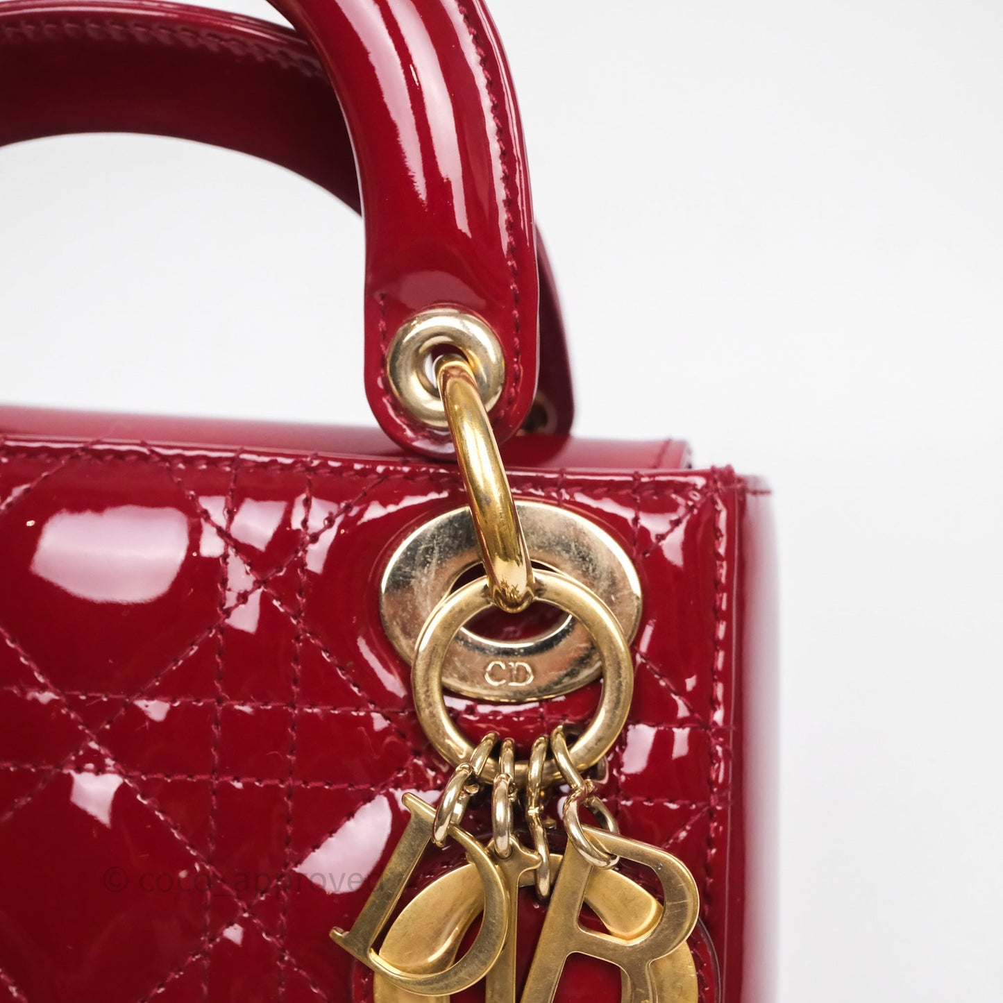 Christian Dior Mini Lady Dior Bag Red Patent Gold Hardware