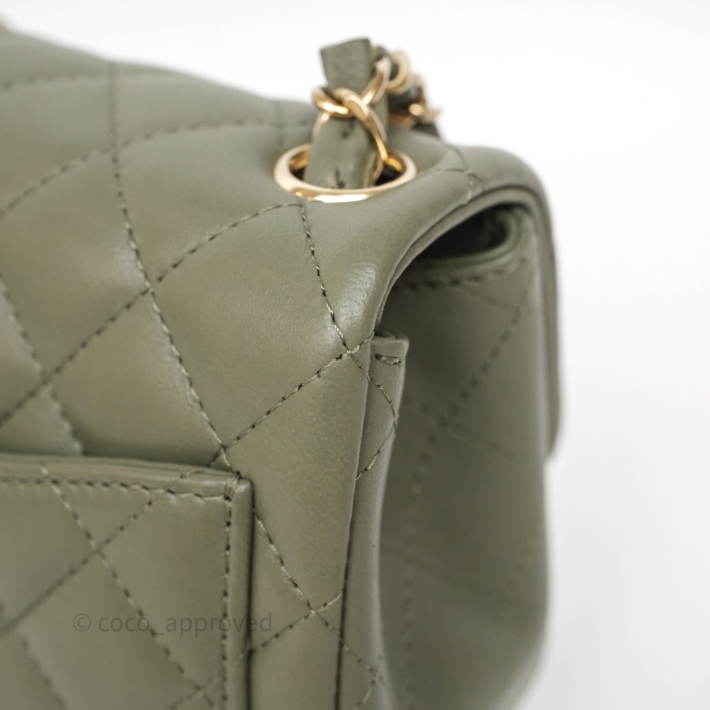 Chanel Quilted Mini Square Olive Green Lambskin Gold Hardware