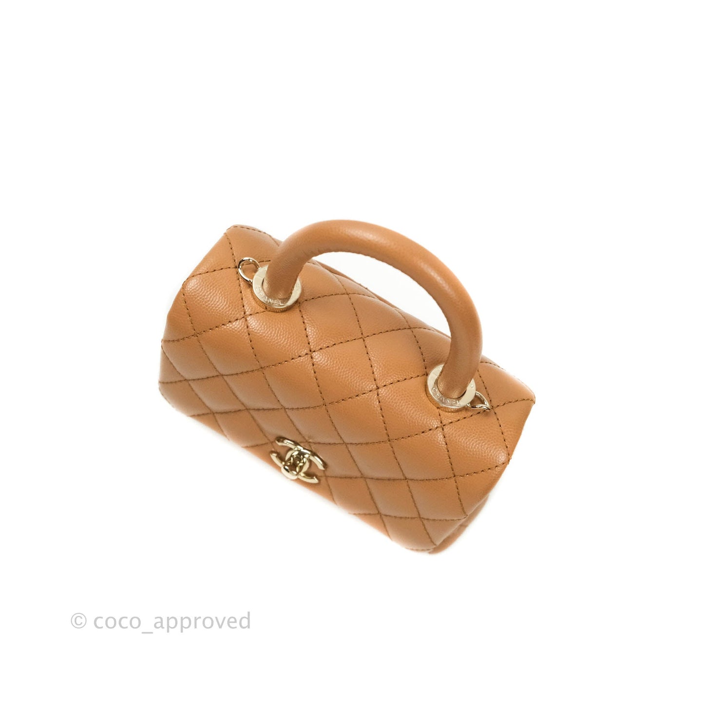 Chanel Quilted Extra Mini Coco Handle Dark Beige Caviar Gold Hardware 21P