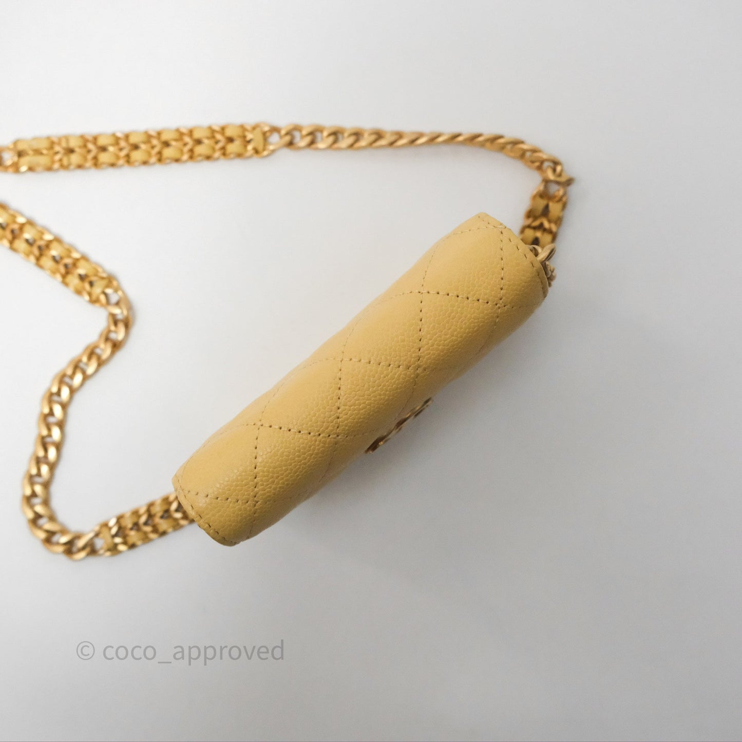 Chanel Mini Clutch With Chain Yellow Caviar Aged Gold Hardware