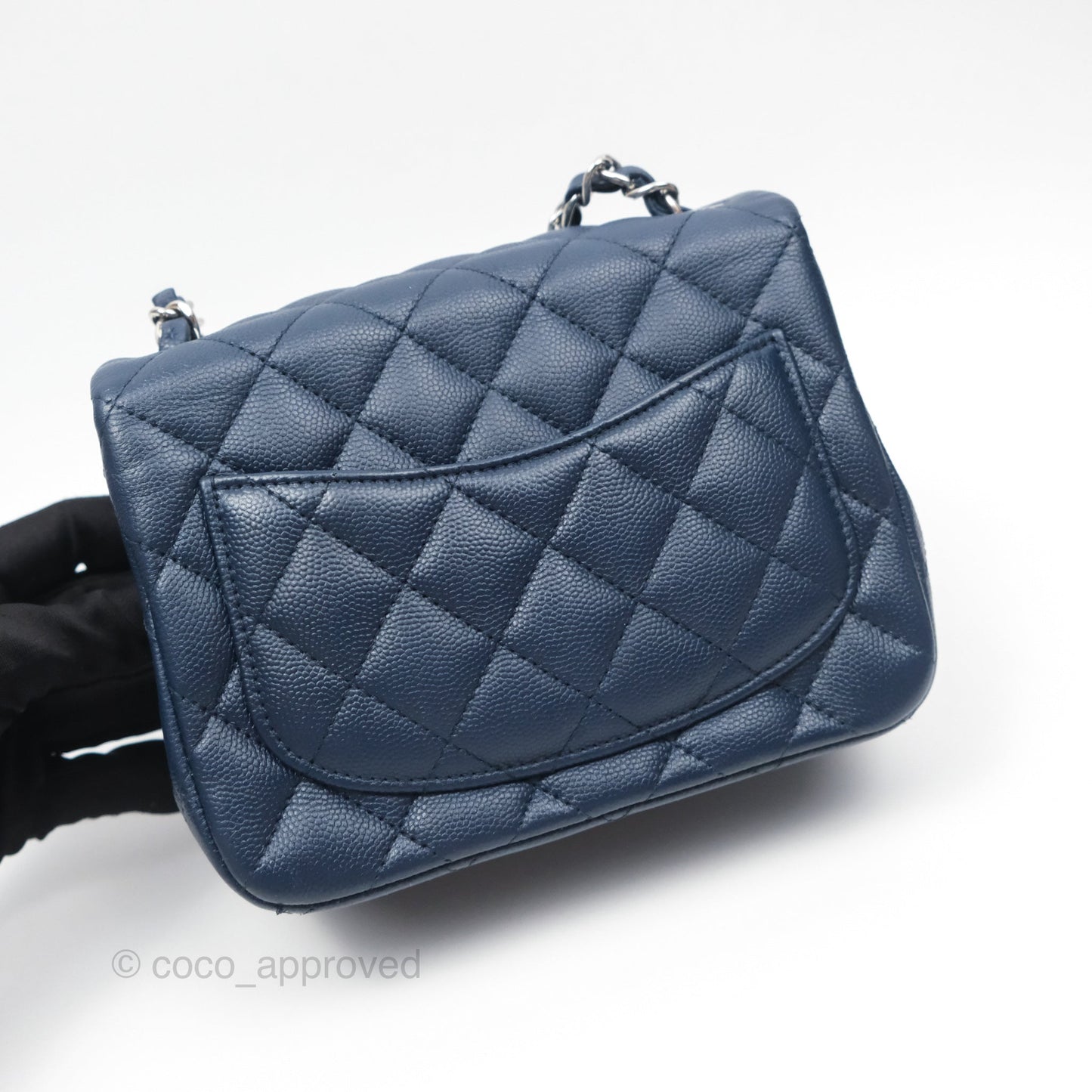 Chanel Mini Square Flap Quilted Navy Caviar Silver Hardware