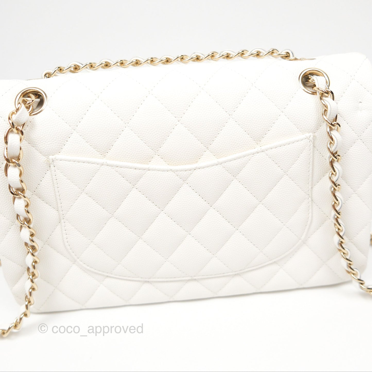 Chanel Classic M/L Medium Flap Quilted White Caviar Gold Hardware