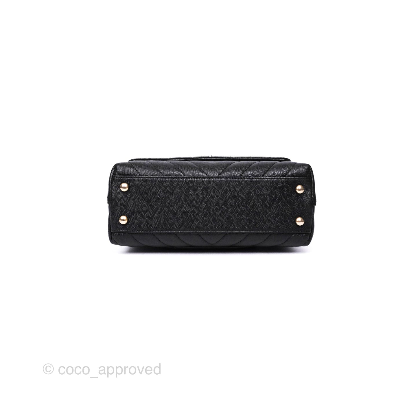 Chanel Small Coco Handle Chevron Black Caviar Aged Gold Hardware Lizard Handle