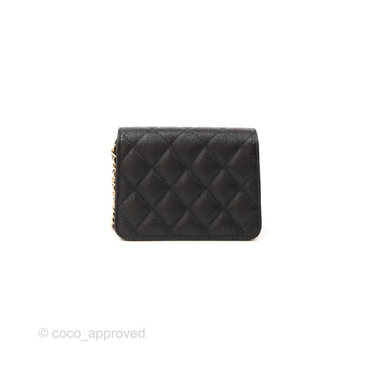 Chanel Mini Clutch with Ribbon Bow Chain Black Caviar Gold Hardware 23S