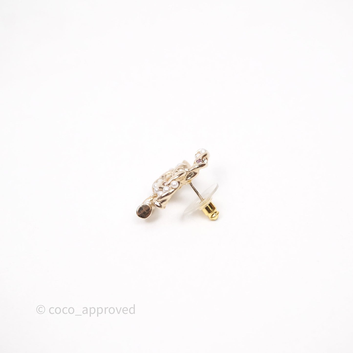 Chanel CC Pearl Crystals Earrings Gold Tone 23B