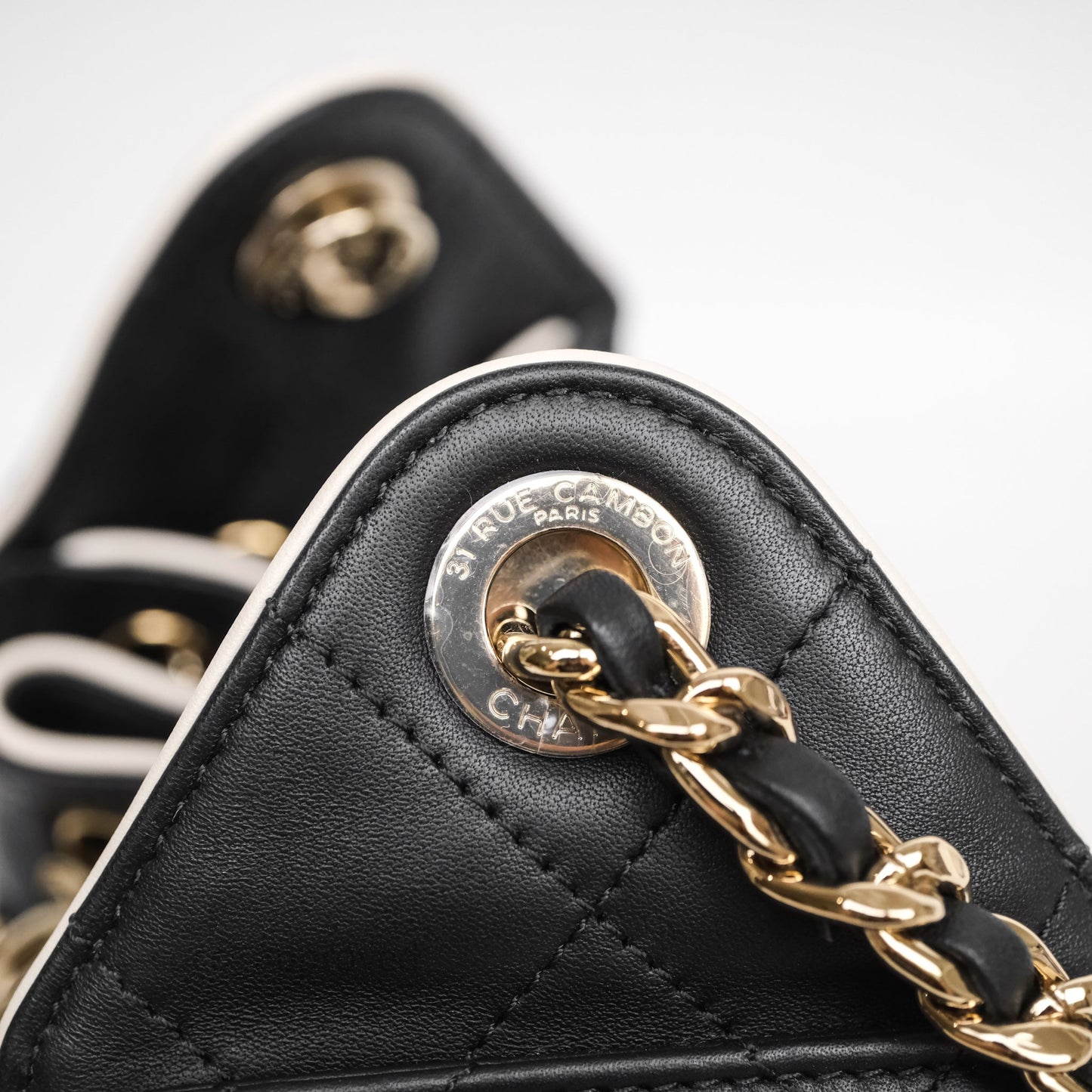 Chanel 25 Mini Bag Black/ White Calfskin Gold Hardware