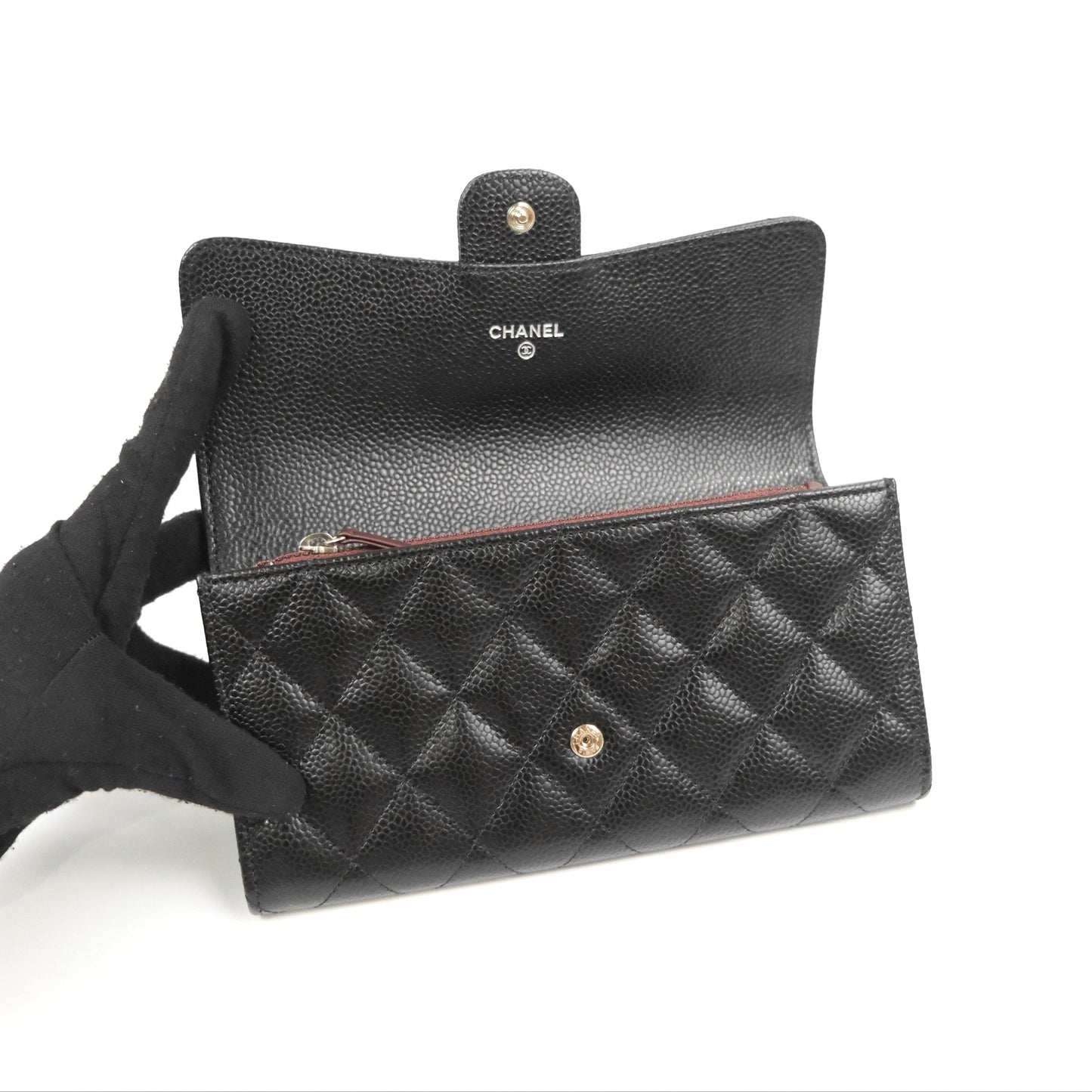 Chanel Quilted Classic Zip Long Wallet Black Caviar Silver Hardware