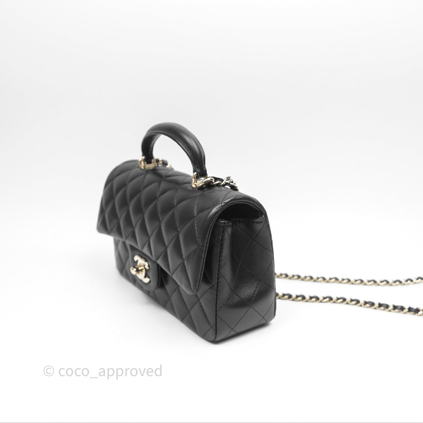Chanel Top Handle Mini Rectangular Flap Black Lambskin Gold Hardware