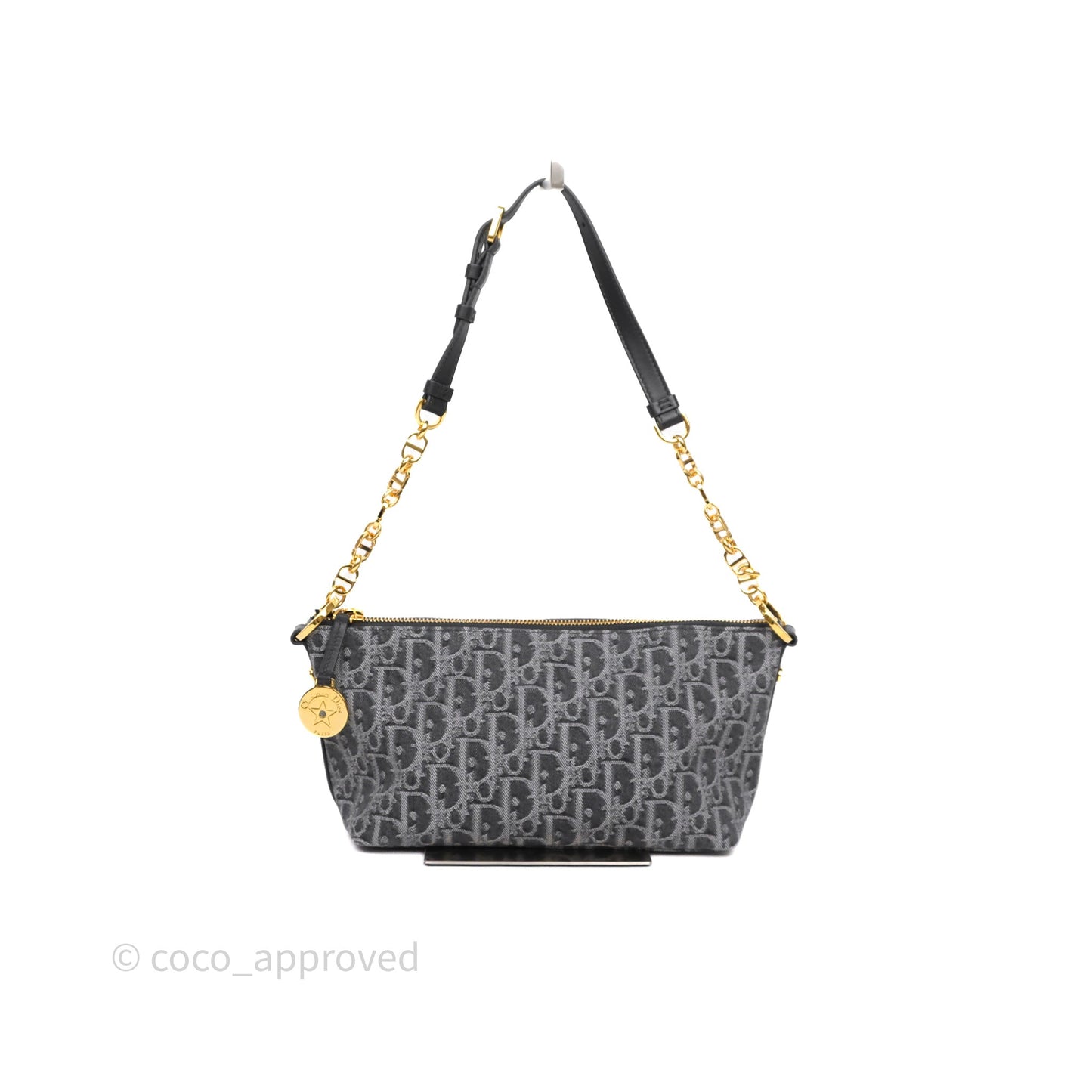 Christian Dior Diorstar Hobo Bag with Chain Gray Denim Dior Oblique Jacquard