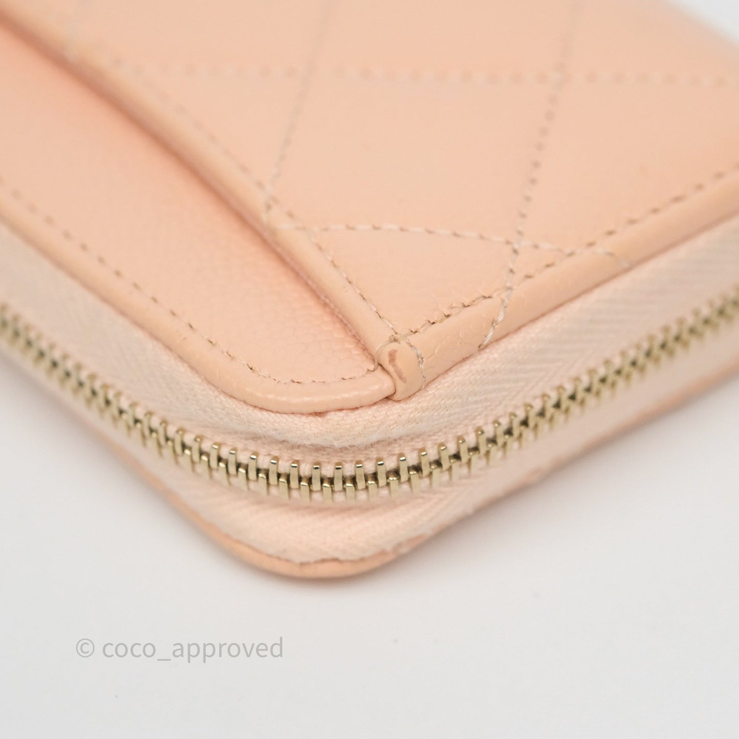 Chanel Classic Zipped Coin Purse Salmon Pink Caviar Gold Hardware