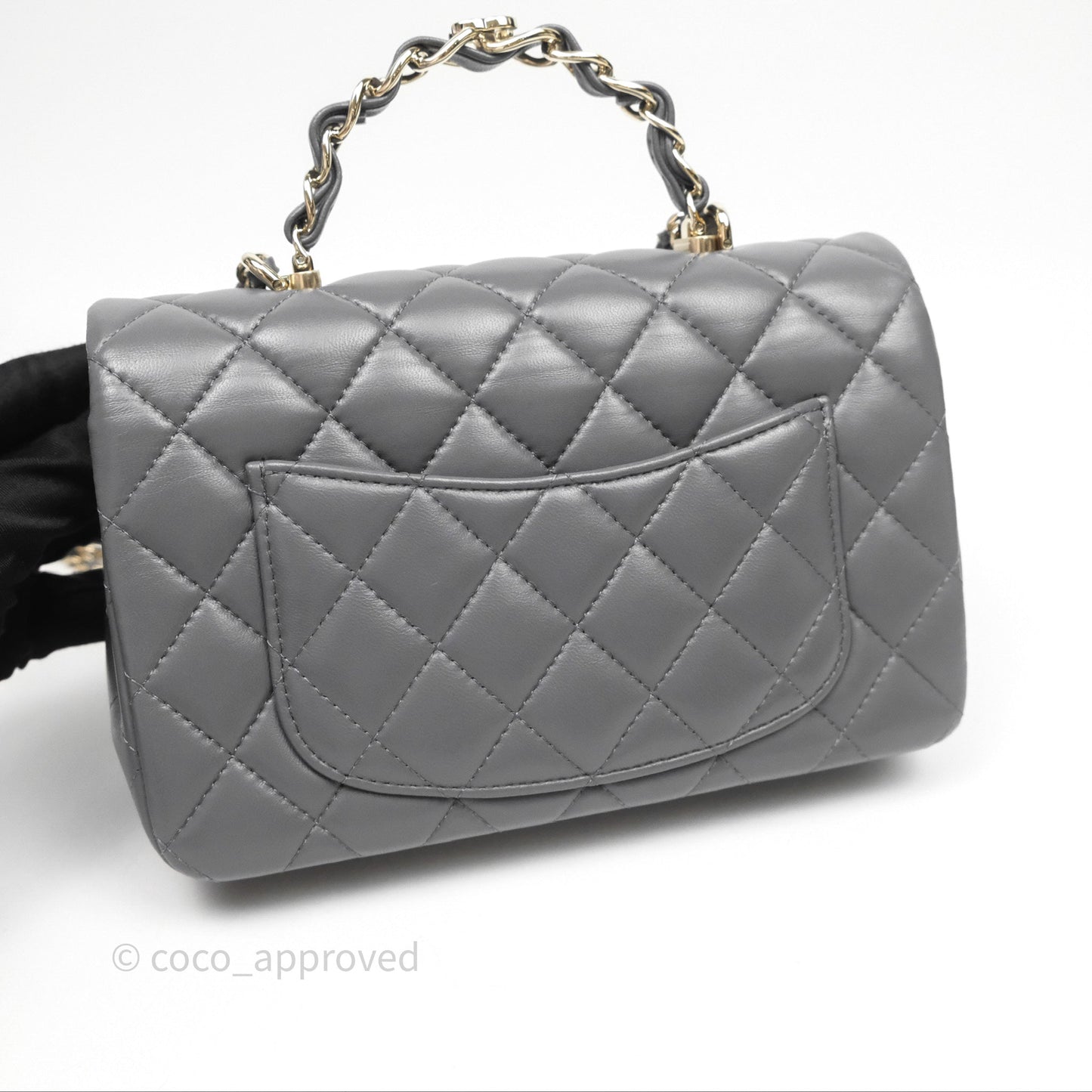 Chanel Chain Top Handle Mini Rectangular Flap Grey Lambskin Gold Hardware