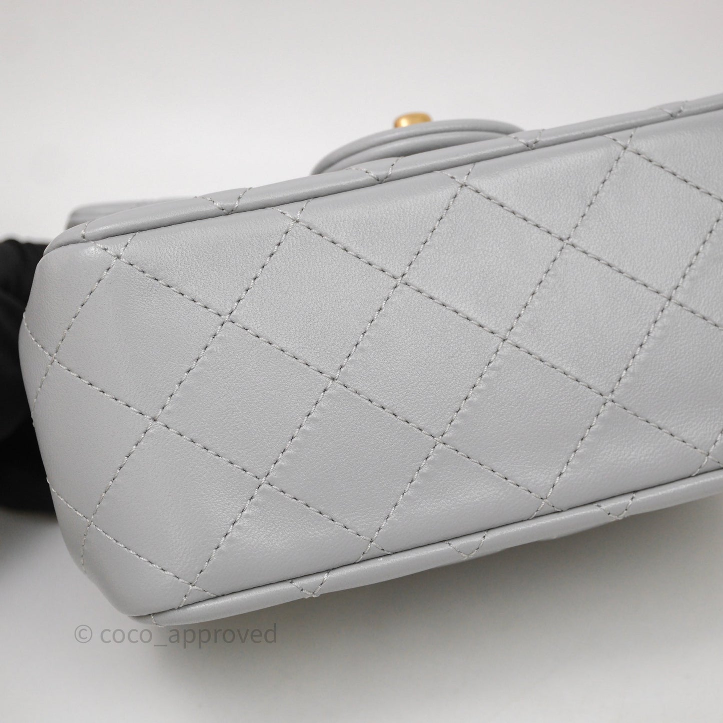Chanel Pearl Crush Mini Square Quilted Grey Lambskin Aged Gold Hardware