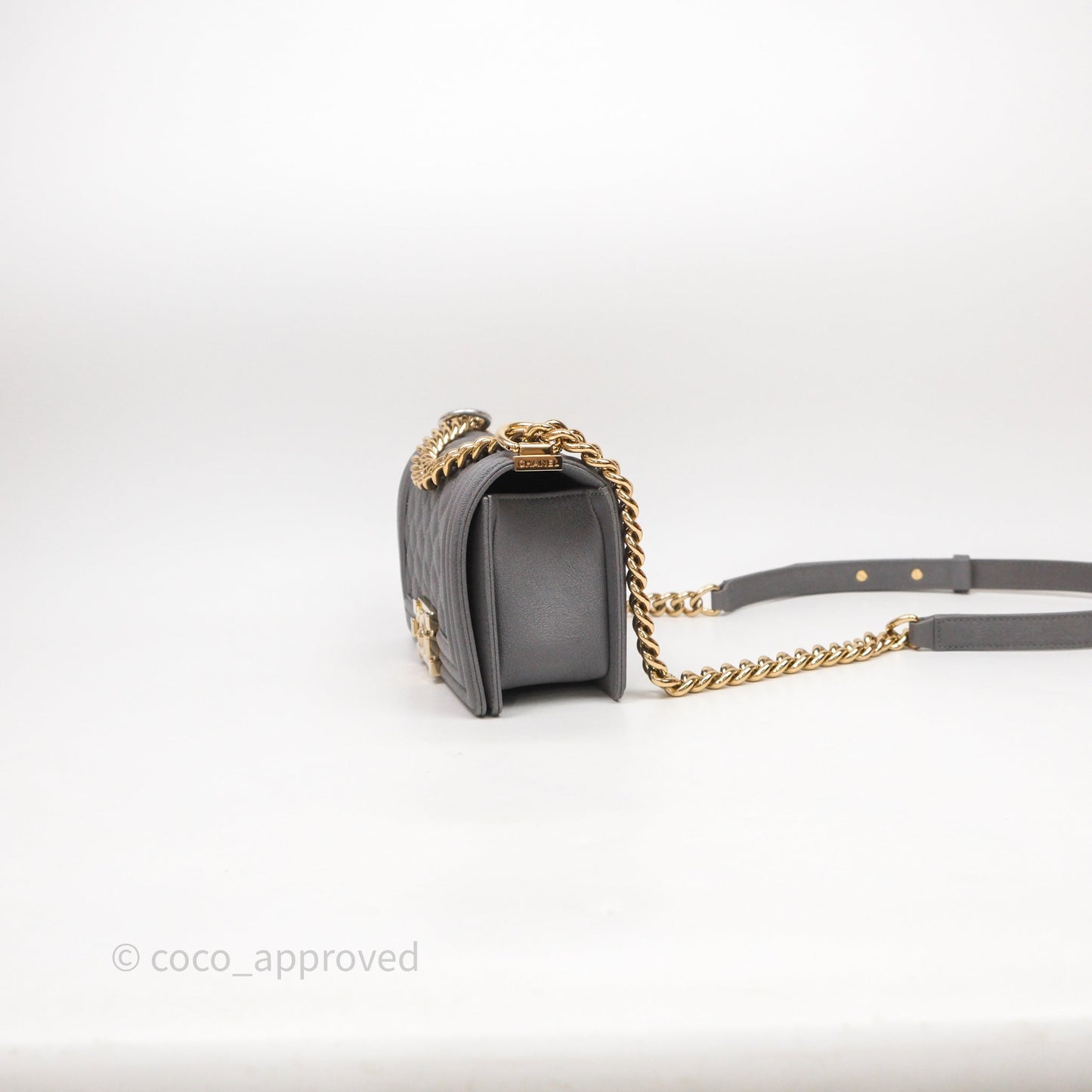 Chanel Small Boy Dark Grey Caviar Gold Hardware