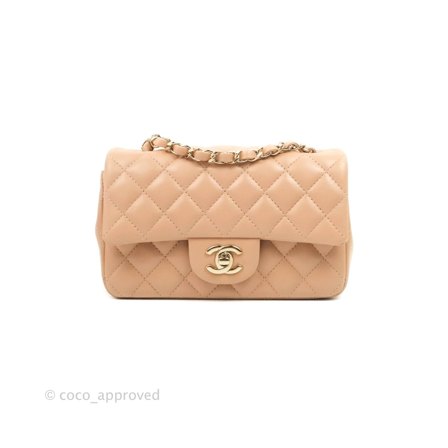 Chanel Quilted Mini Rectangular Lambskin Beige Gold Hardware 21A