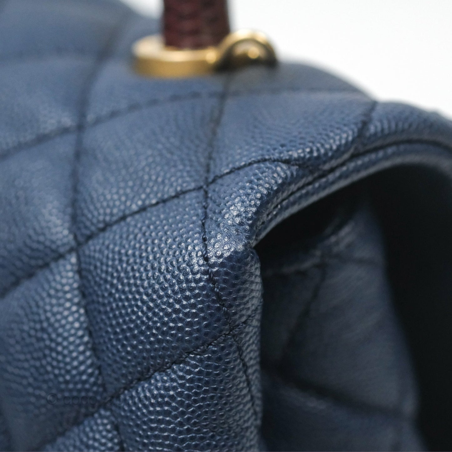 Chanel Medium Coco Handle Quilted Navy Caviar Lizard Handle Aged Gold Hardware